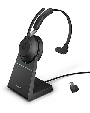 Jabra Evolve2 65, Link380c USB-C UC Mono Headset with Desk Stand, Black (26599-889-889) Jabra Evolve2 65, Link380c USB-C UC Mono Headset with Desk Stand, Black (26599-889-889)