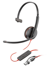 Poly Blackwire C3210 UC Monaural USB-C Corded Headset with USB-A Adaptor (8X214AA)