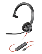 Poly Blackwire 3310 Microsoft Teams USB-C Monaural Corded Headset with USB-A Adapter (8X216AA)