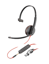 Poly Blackwire C3215 UC Monaural USB-C Corded Headset with 3.5mm & USB-A Adaptor (8X227AA)