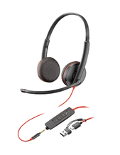 Poly Blackwire C3225 UC Stereo USB-C Corded Headset with 3.5mm & USB-C/A Adapter (8X229AA)