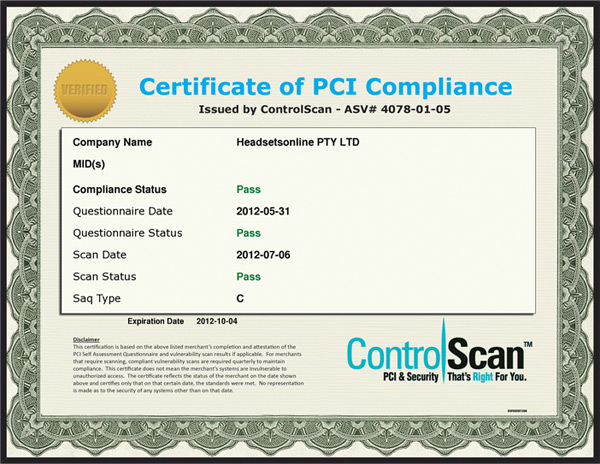 headsetsonline pci compliance certificate